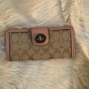 Coach canvas and pink leather trim wallet NWT